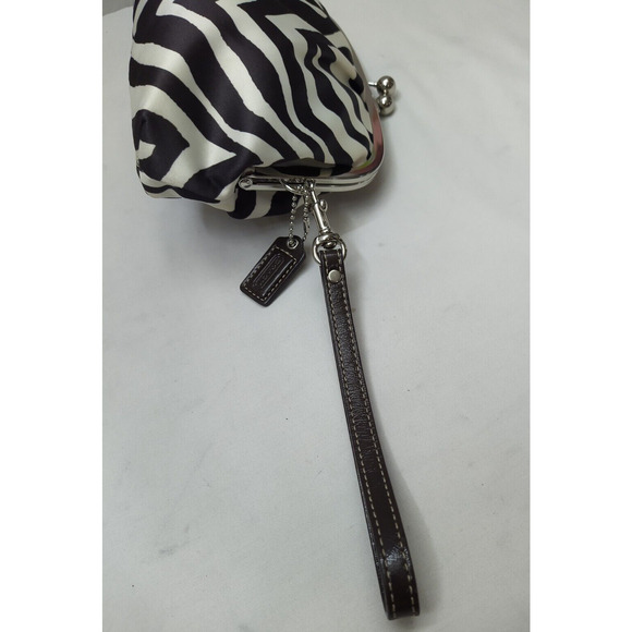 Coach Black White Satin Zebra Printed Kisslock Framed Wristlet - Wallet - Picture 6 of 15